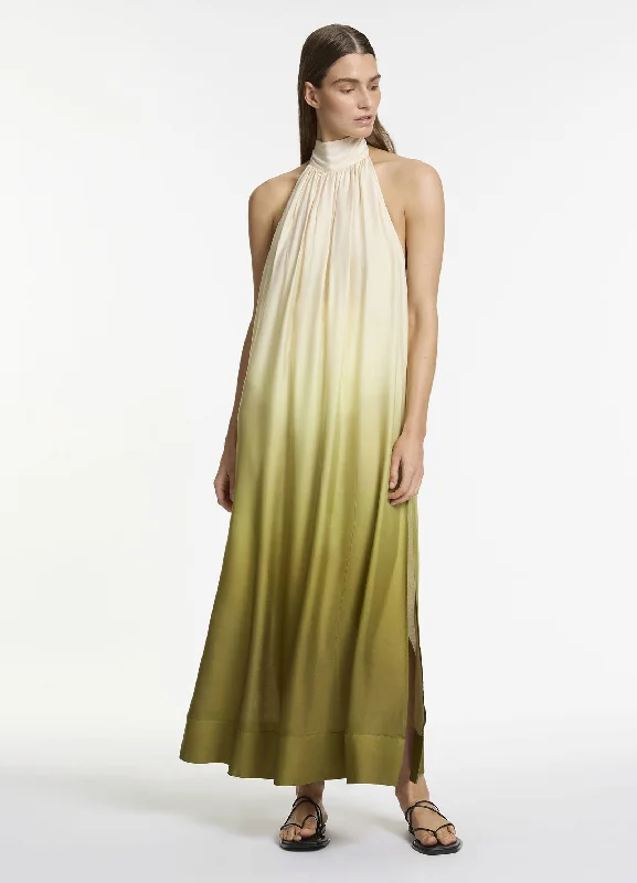 Striped cotton - blend cover ups for a classic and casual beachwearAcacia Haze Halter Maxi Dress - Eucalyptus