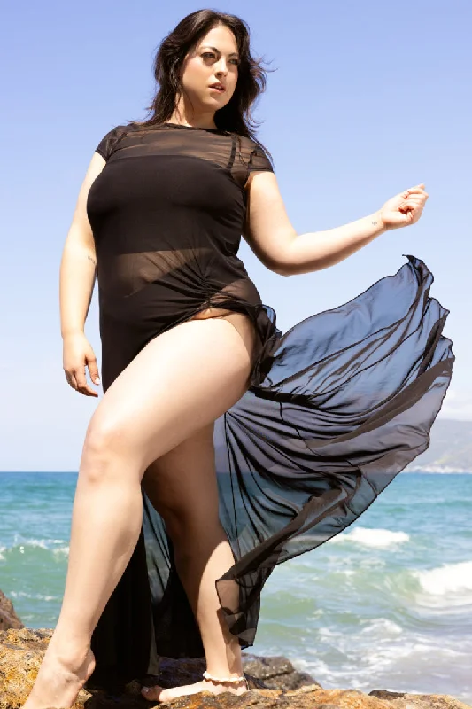 Knee - length cover ups for a versatile and practical beachwear optionMermaid Mesh Coverup Dress - Black