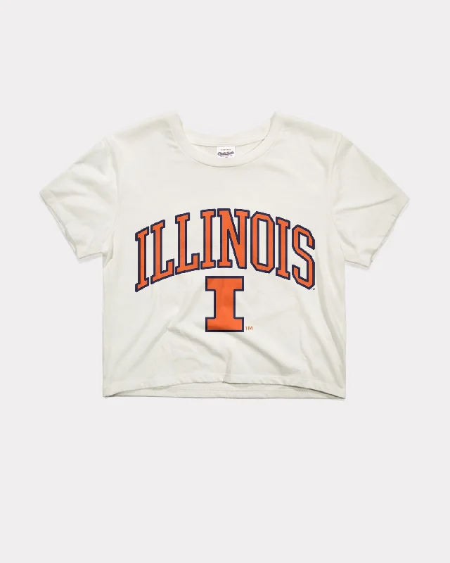 Off - Shoulder Women's Crop Top in Navy for a Chic and Trendy Beach EnsembleWomen's Illinois Varsity Arch White Crop Top