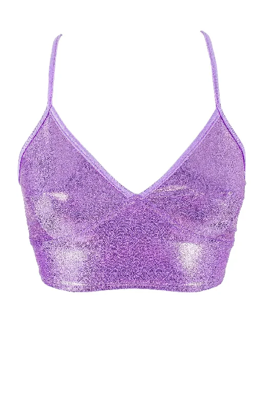 Backless Women's Crop Top in Black for a Sensual and Alluring Evening OutfitBustier Holographic Crop top / HOLO LILAC