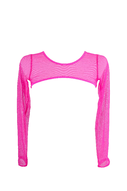 Tie - Front Women's Crop Top in Orange for a Playful and Adjustable FitSuper crop Top Long Sleeve Sheer Mesh  /  SUPER CROP Neon Pink