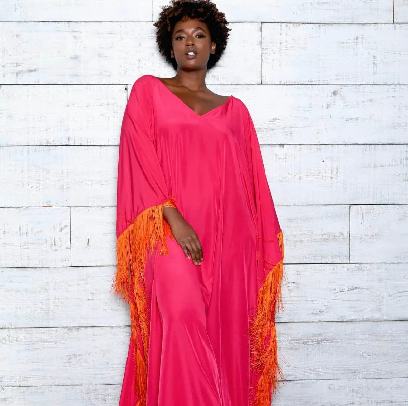 Elastic - cuffed cover ups for a snug and comfortable fitJibri Pink Fringe Kaftan