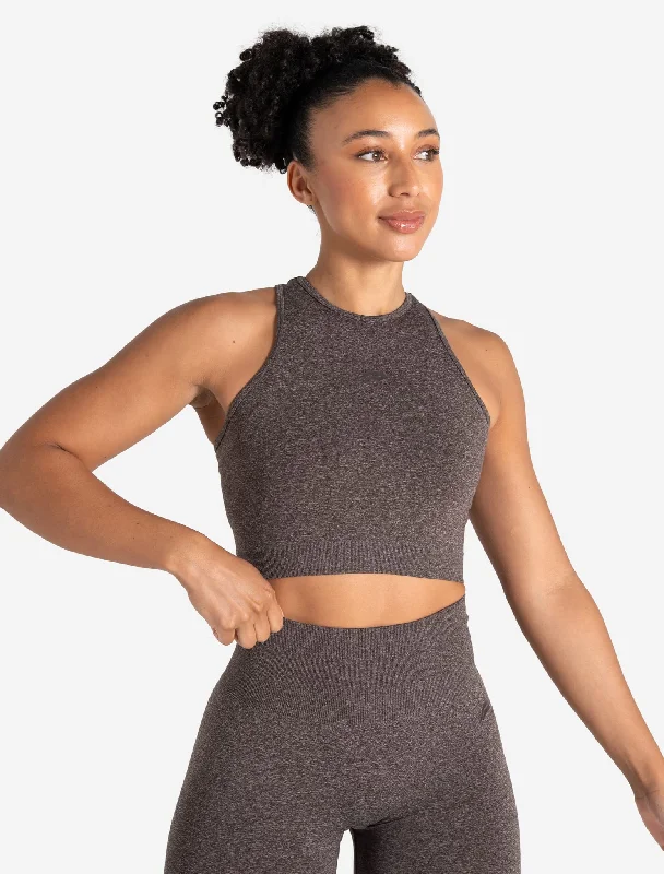 Sports - Style Women's Crop Top in Gray with Moisture - Wicking Fabric for WorkoutsForm Seamless Crop Tank - Brown Marl