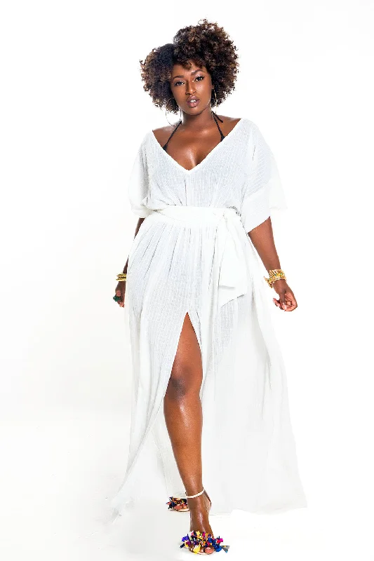 Romper - style cover ups for a trendy and functional beach optionWhite Textured Poolside Maxi Dress- JIBRI