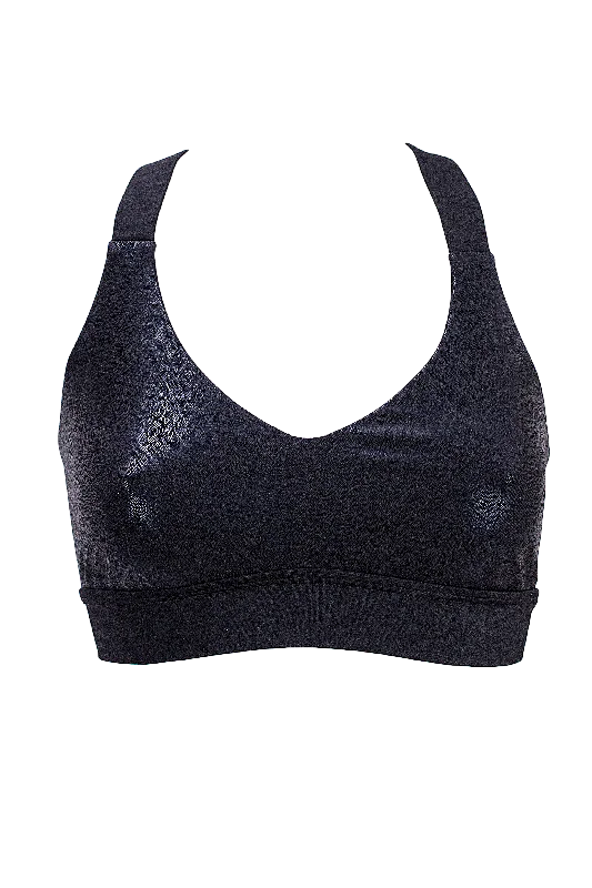 Backless Women's Crop Top in Black for a Sensual and Alluring Evening OutfitSport Bra Holographic Crop Top / TOP KATE / BLACK HOLOGRAM