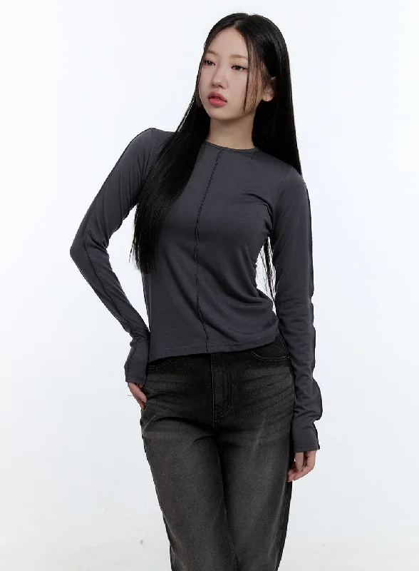 Wrap - Style Women Long Sleeve Top for a Versatile FitRound Neck Long Sleeve Tee CD420