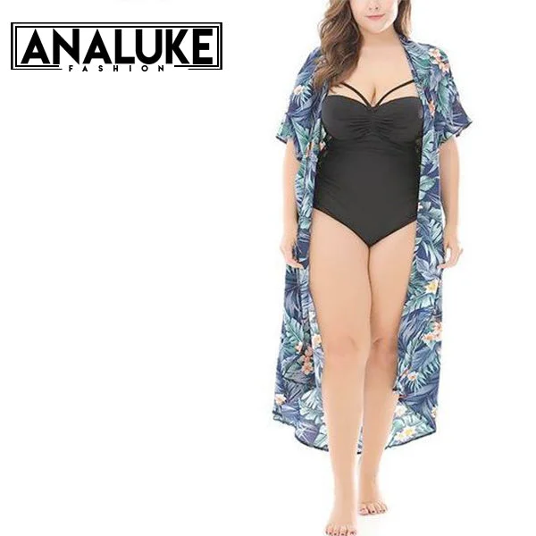 Maxi - length cover ups for a dramatic and elegant beach lookPlus Size Bohemian Floral Cardigan