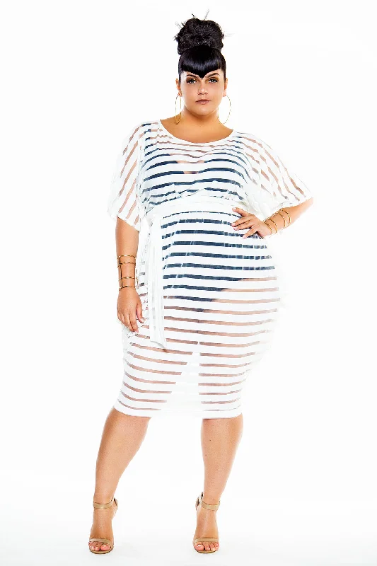 Maternity stretchy cover ups for pregnant beachgoersStriped Sheer Slouch Poolside Dress- JIBRI