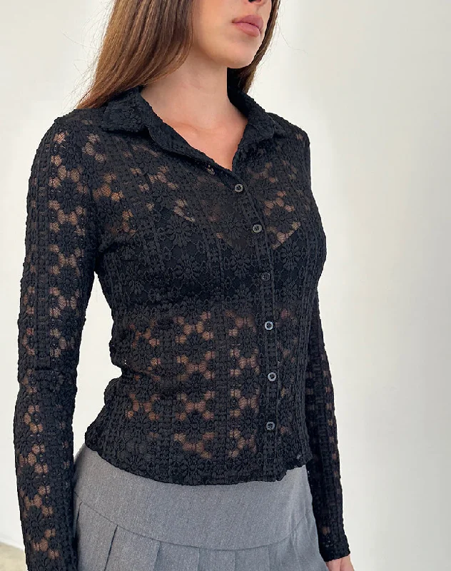 Plus Size Women Long Sleeve Top for a Flattering and Comfortable FitKenila Shirt in Regal Lace Black