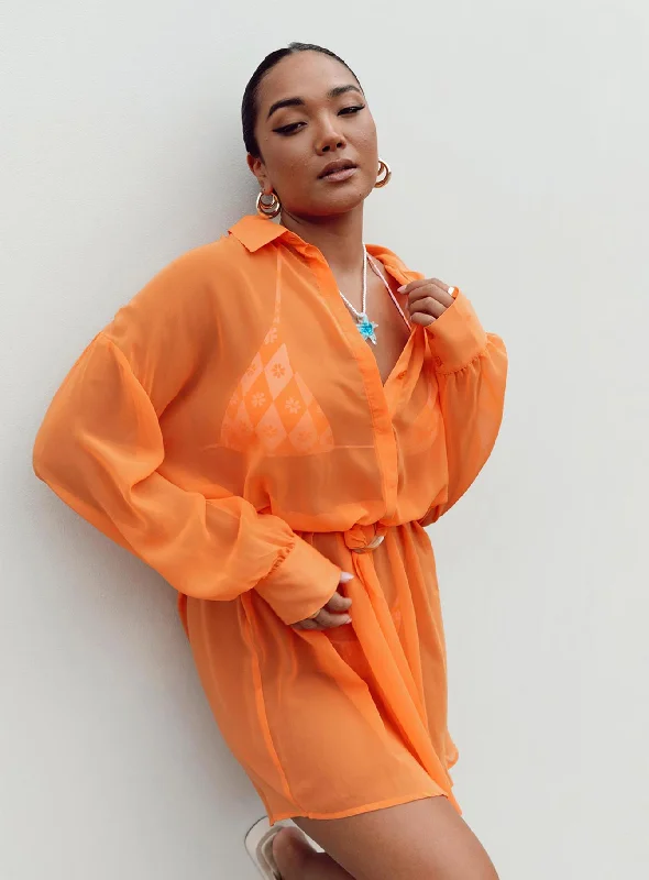 Knee - length cover ups for a versatile and practical beachwear optionHennie Long Sleeve Mini Dress Orange