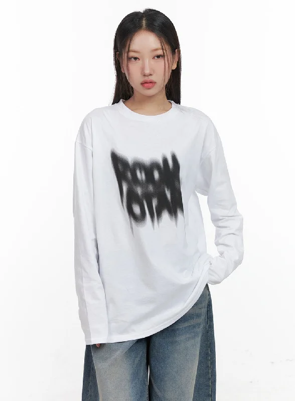 Ribbed Women Long Sleeve Top with a Textured AppealOversized Graphic Print Long Sleeve Tee CD411