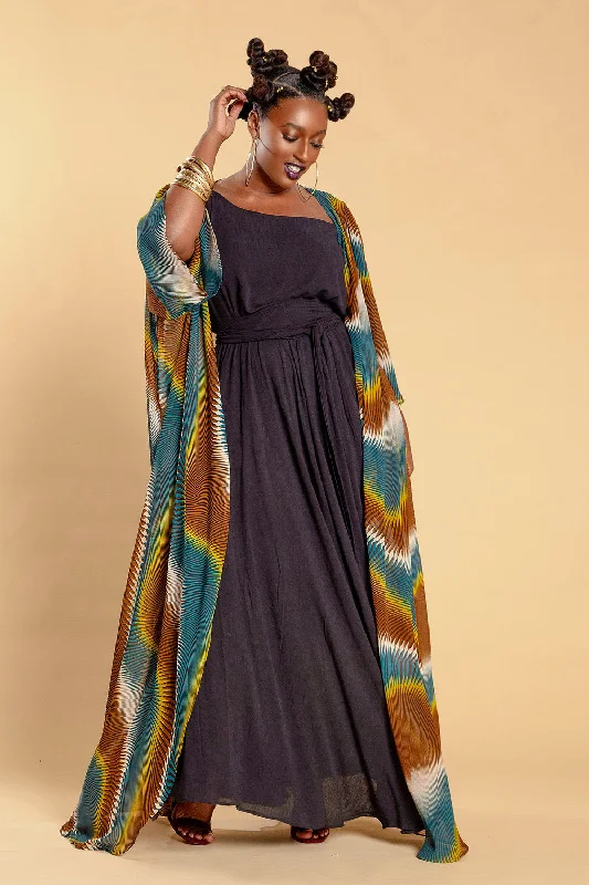 Split - hem cover ups for a more dynamic and stylish appearancePLUS SIZE CLOCKWORK PRINT MAXI DUSTER- JIBRI