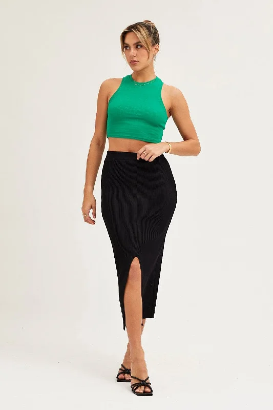 Skirts with a back vent Black Slit Knit Midi Skirt