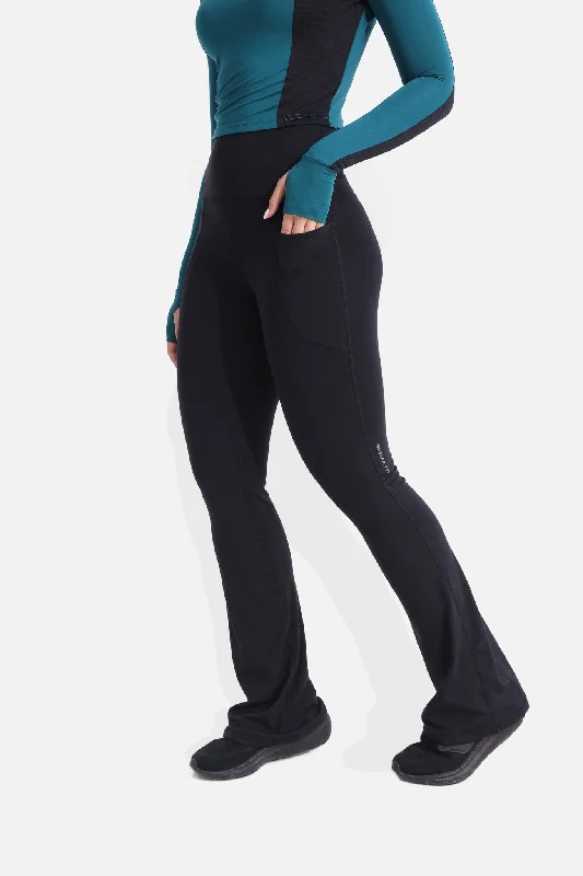 Women's Fleece - Lined Tight Trousers in Dark Blue for Warmth in Cold WeatherBlack Yoga Flare Pants