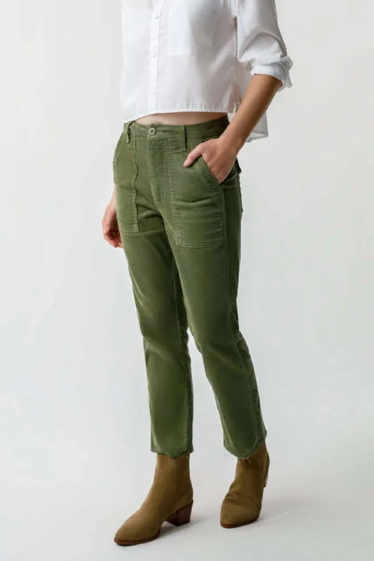 Women's Faux Leather Tight Trousers with Studded Details in Brown for an Edgy StyleCord Easy Army Trouser In Tea Leaf