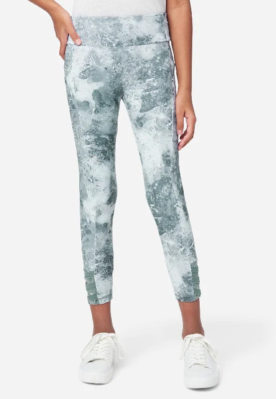 Women's Tight Trousers with Mesh Panels in Black for a Sexy and Modern AppearanceCollection X by Justice Marble-Print Crop Leggings