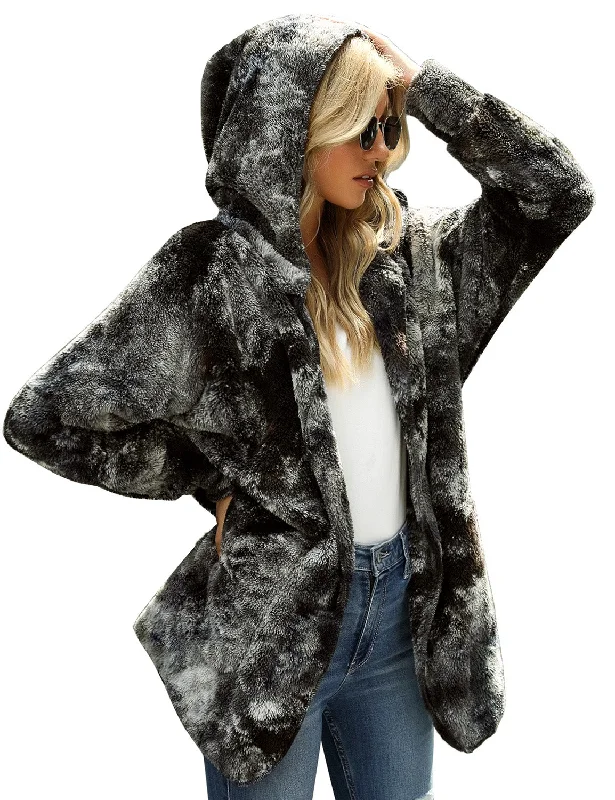 Women's Oversized Open Front Hooded Draped Pockets Cardigan Coat