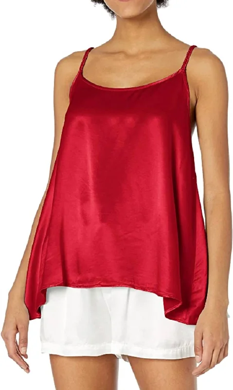 Women's Cropped Tank Tops with Vintage Band LogosDaisy Satin Tank With Braided Straps & Elastic Back In Red