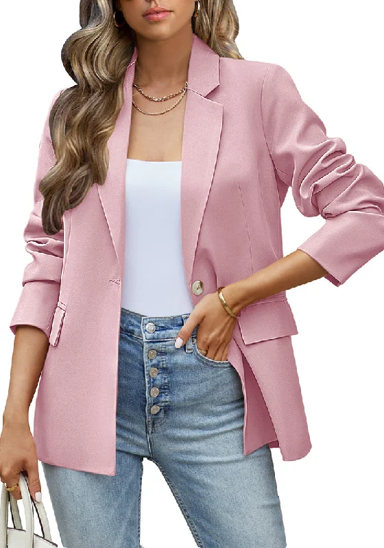 Dusty Pink Women's Office Casual Long Sleeve Pocket Blazer Jacket