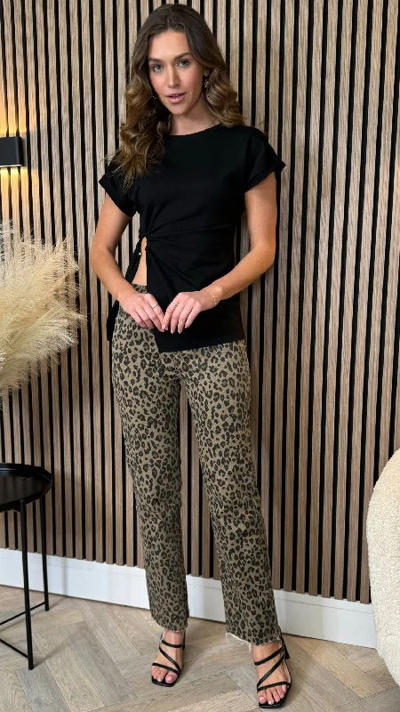 Straight - leg women jeans with a classic and timeless appealMitch Camel Leopard Print Straight Leg Jeans