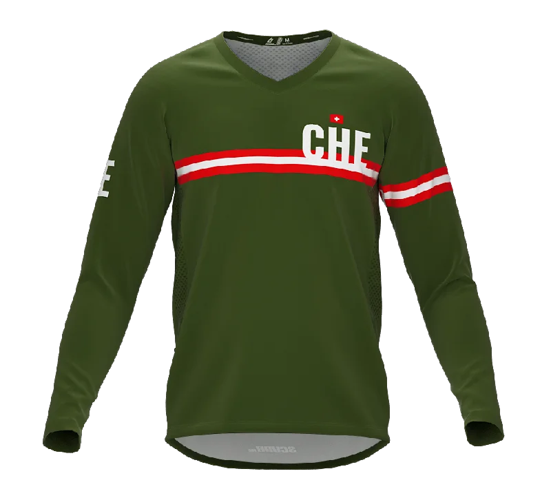 MTB BMX Cycling Jersey Long Sleeve Code Switzerland Green for Men and Women