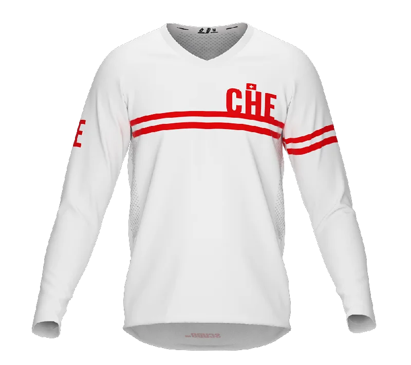 MTB BMX Cycling Jersey Long Sleeve Code Switzerland White for Men and Women