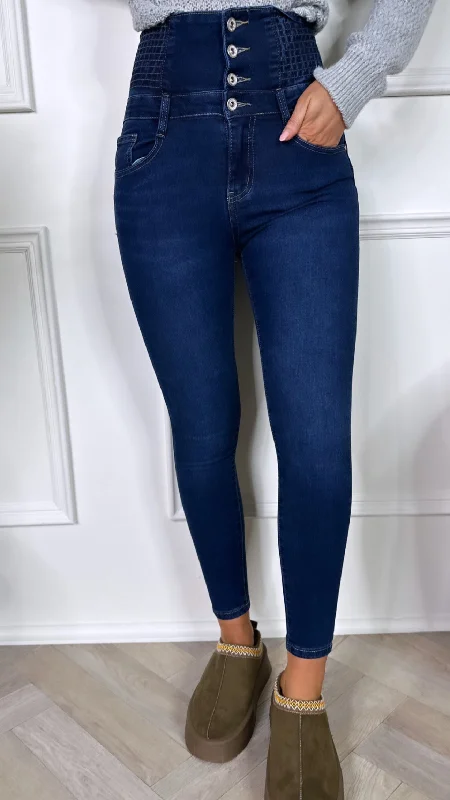 Skinny women jeans with a form - fitting designNonie Dark Blue Push Up High Waisted Jeans