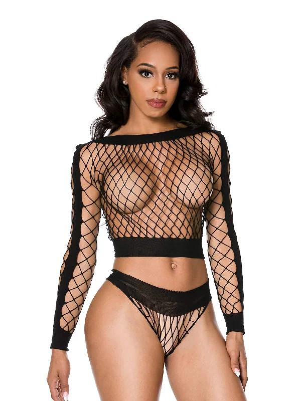 Tie - Front Women's Crop Top in Orange for a Playful and Adjustable FitOpaque Panelled Diamond Net Crop Top And Panty Set