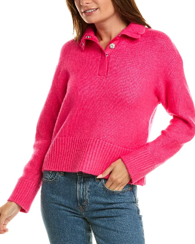 Women's Fuzzy Mohair - Blend Sweater in Light Pink for a Soft and Cozy Feel525 America Luxe Boxy Snap Front Pullover