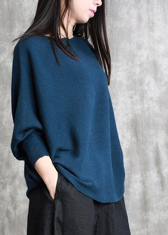 Women's Longline Boyfriend - Style Sweater in Gray for a Relaxed and Casual OutfitBlue Casual Bat wing Sleeve Slash neck Fall Sweater