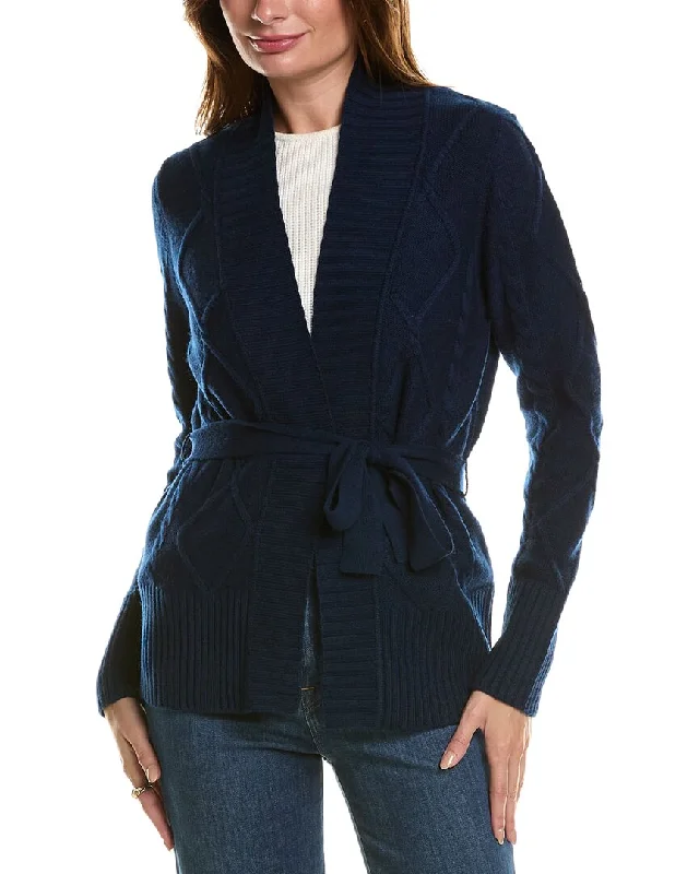 v neck women cardigan to elongate the necklineForte Cashmere Belted Wool & Cashmere-Blend Cardigan