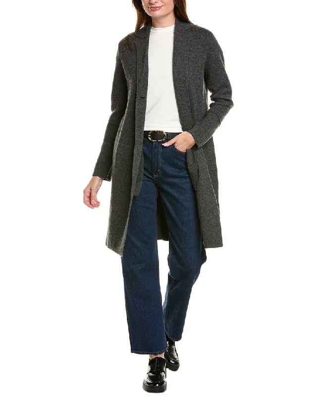 v neck women cardigan to elongate the necklineForte Cashmere Double Knit Notch Collar Wool & Cashmere-Blend Cardigan