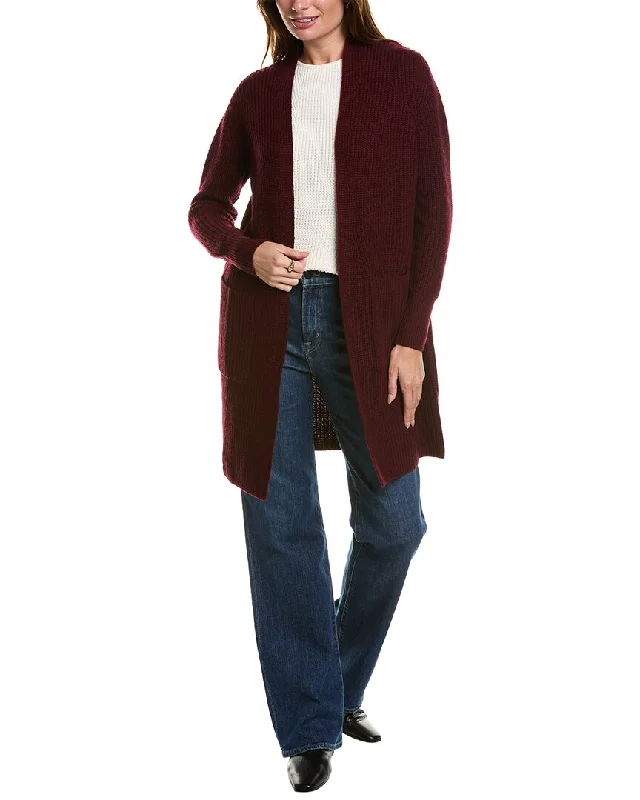 cable knit women cardigan with intricate patternsForte Cashmere Rib Long Wool & Cashmere-Blend Cardigan