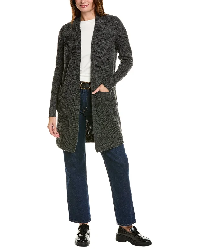 v neck women cardigan to elongate the necklineForte Cashmere Rib Long Wool & Cashmere-Blend Cardigan