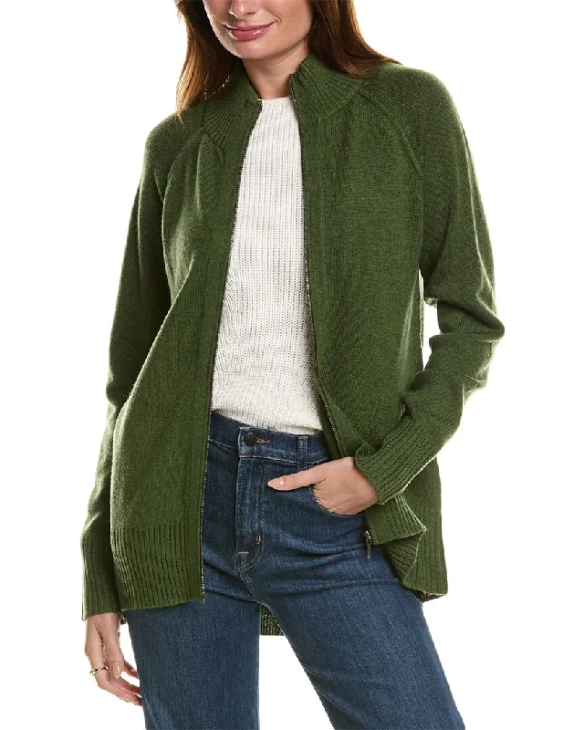 oversized women cardigan for a trendy and cozy lookForte Cashmere Sporty Zip Mock Wool & Cashmere-Blend Cardigan