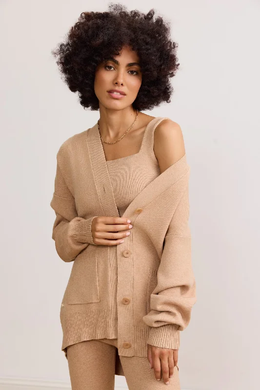 open front women cardigan for easy stylingOLLY button down cardigan - Camel