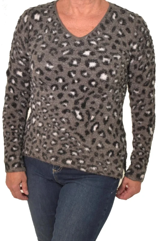 Women's Sequined Trimmed Sweater in Gold for a Glamorous Party LookReversible Animal Print Sweater