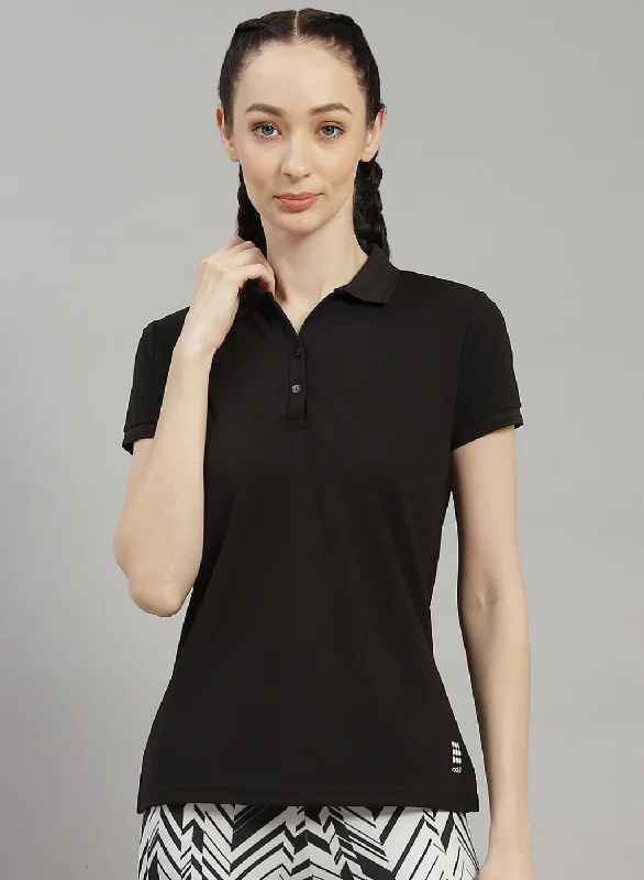 Embroidered Women T Shirt with Intricate DetailsWomen Black Solid T-Shirt