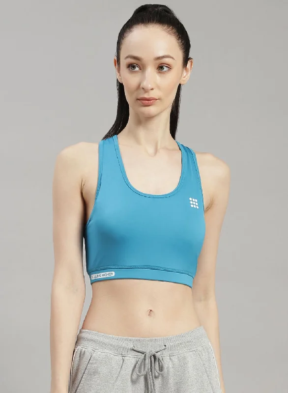 Crop Top Women T Shirt to Pair with High - Waisted BottomsWomen Blue Solid Sports Bra