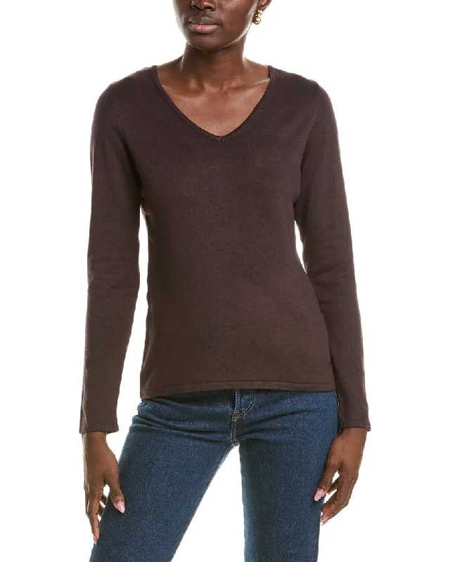 Women's Sheer Lace - Trimmed Sweater in Cream for a Delicate and Elegant AppearanceT Tahari V-Neck Jersey Pullover