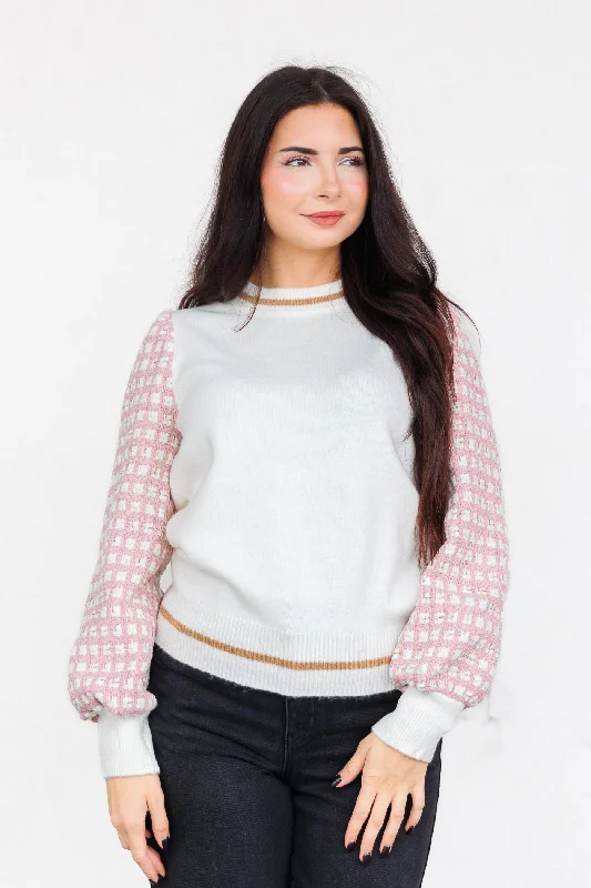 Women's Sheer Lace - Trimmed Sweater in Cream for a Delicate and Elegant AppearanceMADDIE SWEATER