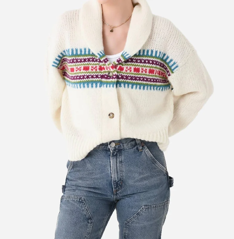 hand knitted women cardigan with artisanal charmWaylon Cardigan In Ivory