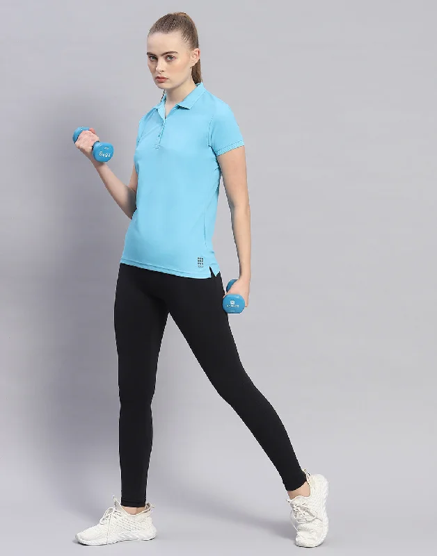 Puff Sleeve Women T Shirt for a Fashion - Forward LookWomen Blue Solid Polo Collar Half Sleeve T-Shirt