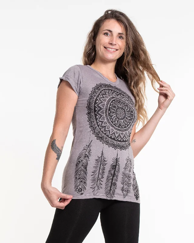 Sequined Women T Shirt for a Sparkly Night OutWomens Dreamcatcher T-Shirt in Gray