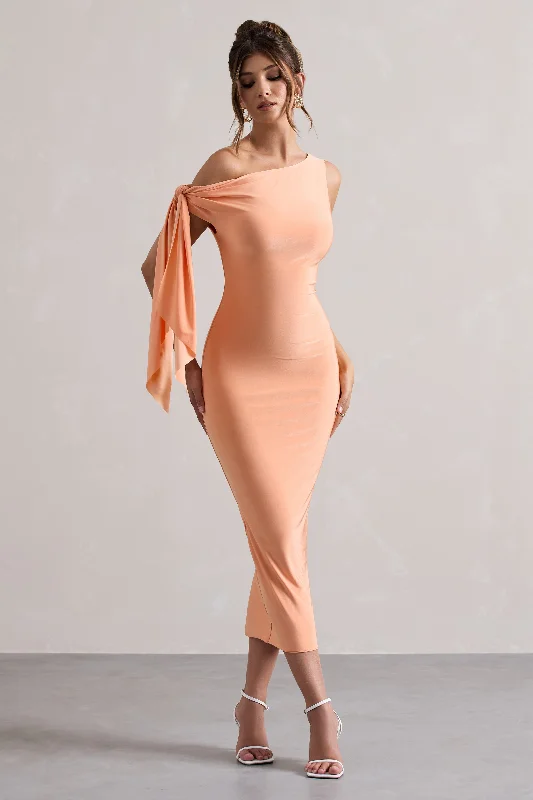 Mini Women Dress with a Short Hem for a Young and Trendy StyleAdapt | Coral Asymmetric Midi Dress With Tie Sleeve