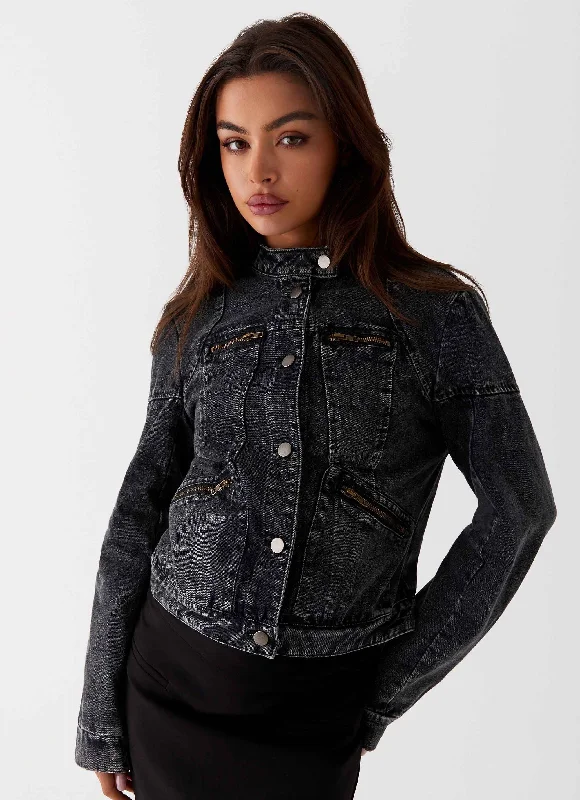 Plus Size Women's Sequin - Embellished Blazers in Silver for a Glamorous PartyAnother Late Night Denim Jacket - Charcoal