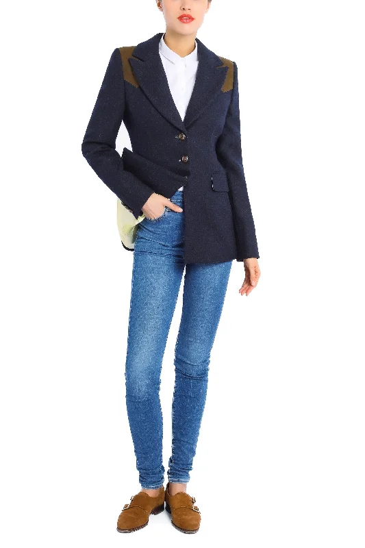 Single - Breasted Women's Tweed Blazers with Gold Buttons for a Classic LookBlazer from Scottish Harristweed in navy