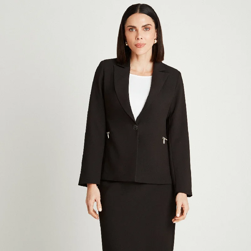 Women's Notched Lapel Blazers in Beige for a Timeless OutfitBlazer Negro Manga Larga Cuello Solapa