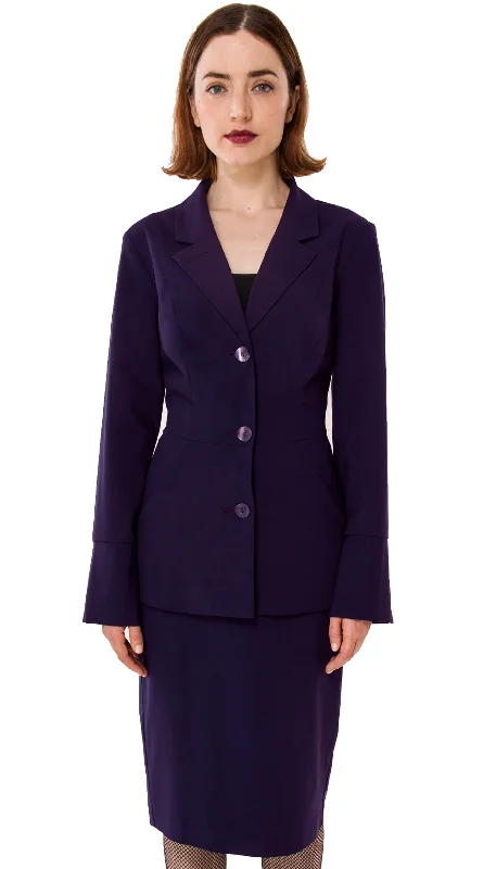 Plus Size Women's Military - Inspired Blazers with Gold Accents for a Bold LookJudy Blazer & Skirt: Amethyst