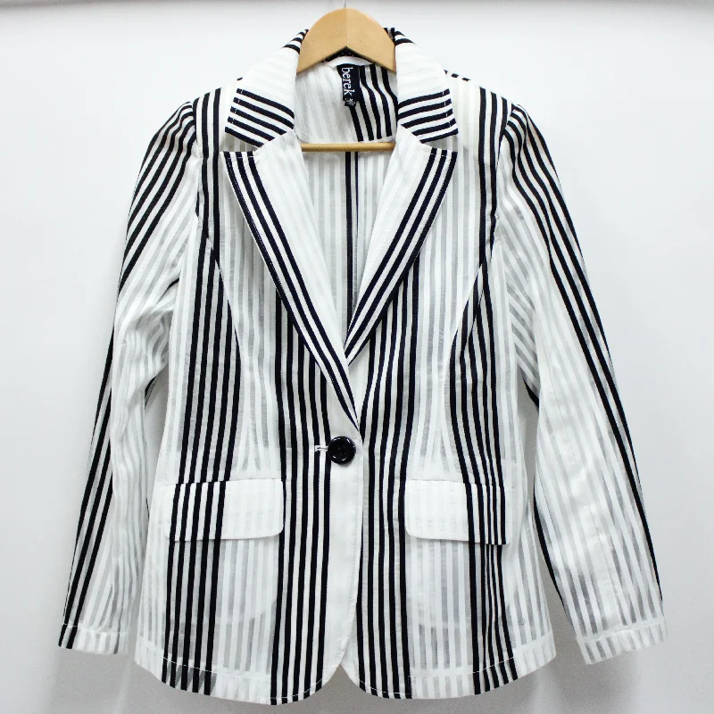 Women's Tailored Stretch Blazers in Navy Blue for Business MeetingsBold Vertical Stripe Blazer